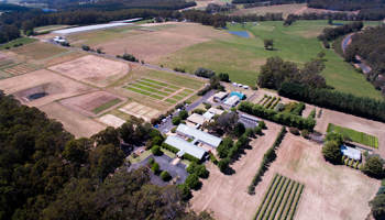 Aerial view of Manjimup research facility buildings and landscape